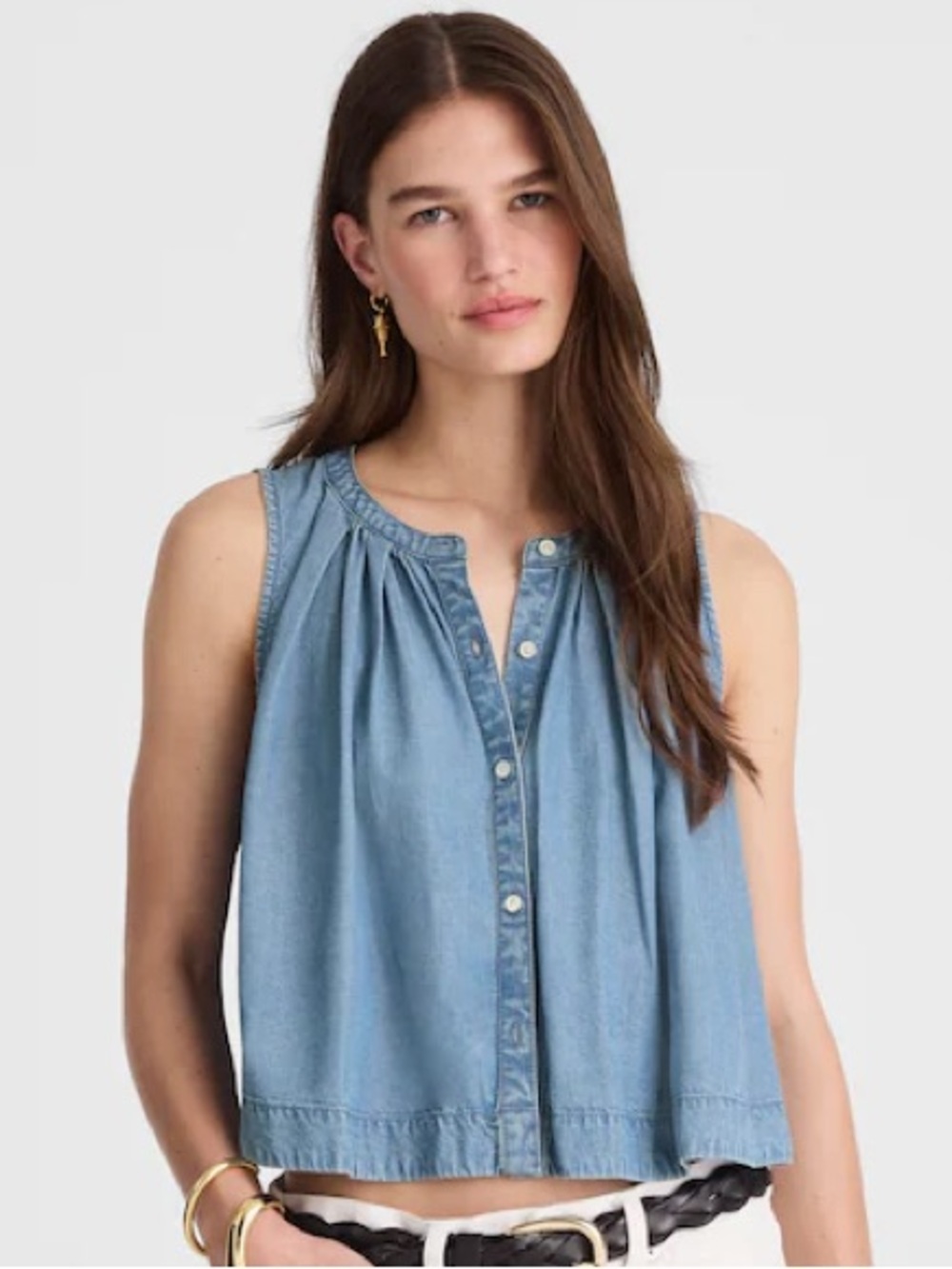 Madewell NWT Button-Front Tank Size Large in Ashbury Wash: Airy Denim Edition